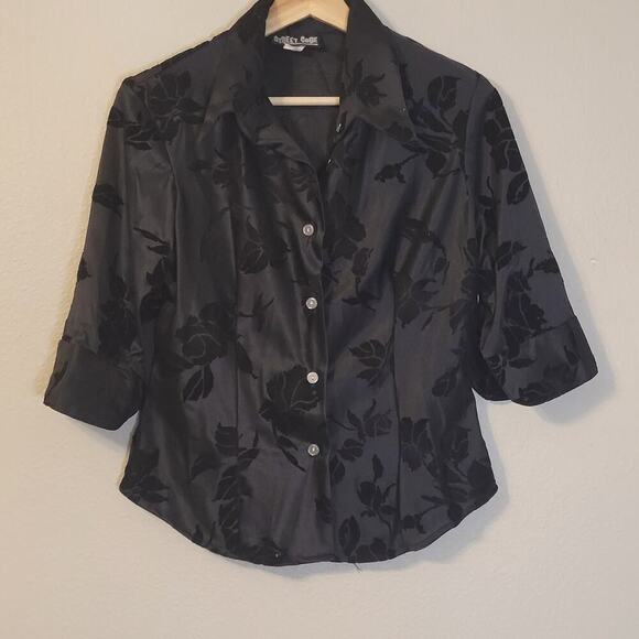 Vintage Street Code Womens L Black Velour Floral Pattern Grunge 90's Y2K - Picture 1 of 5